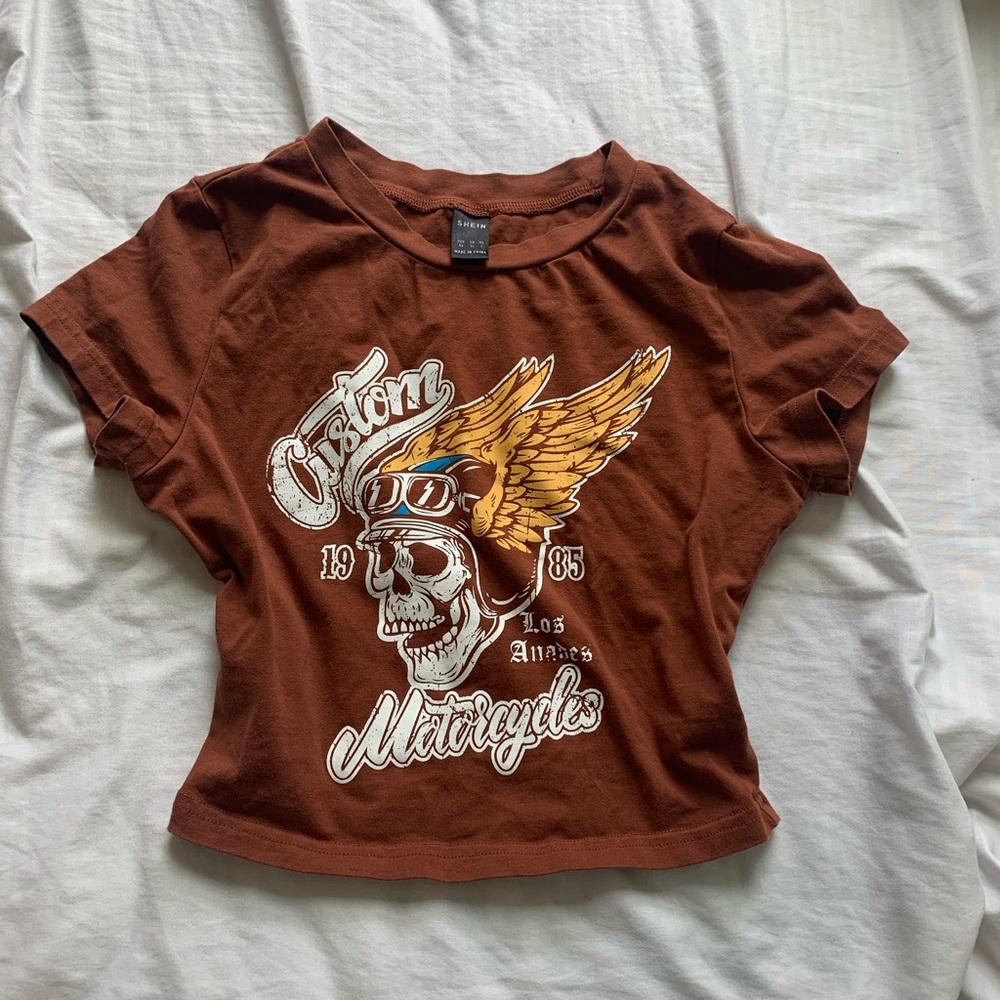 SHEIN Brown Crop Top with Graphic Design